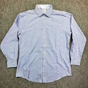 Brooks Brothers Shirt Mens 16.5-34 Blue Gingham Classic Non-Iron Supima Cotton